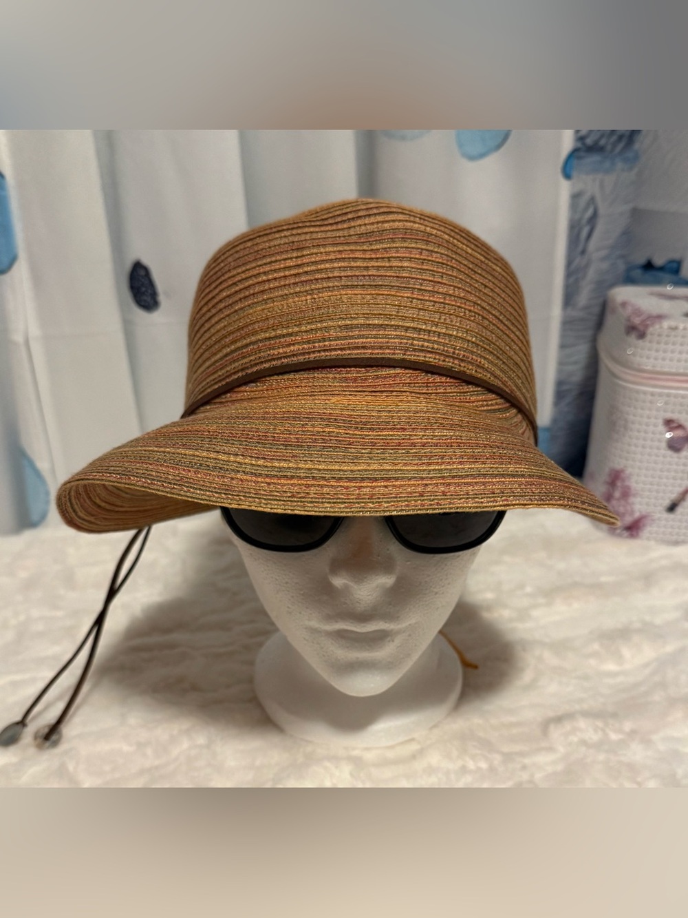 Scala Handmade Multicolor Sun Hat 22” UPF Style Chin Cord